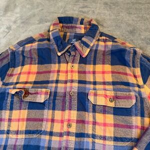 George Plaid Flannel Shirt Long Sleeve Button Up Mens Extra Large XL Blue Brown